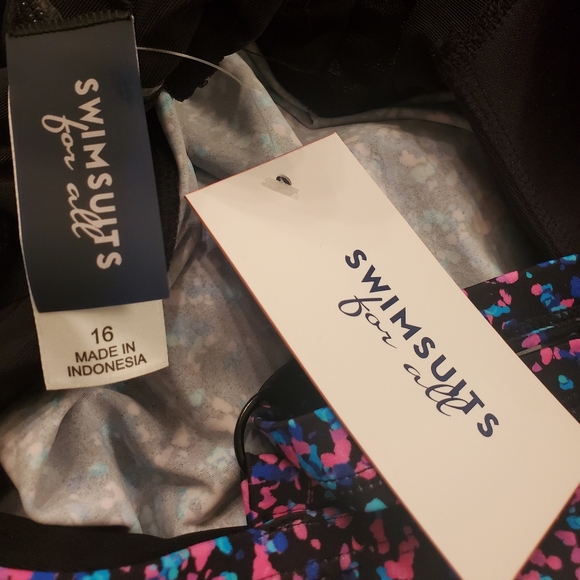 Swimsuits For All Longer Lenth Tankini Top Size 16 Black Confetti NWT Plus Size - Picture 5 of 7